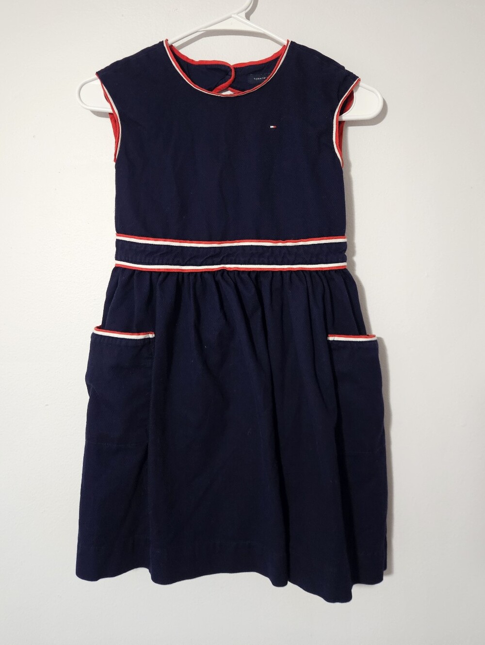 Tommy Hilfiger Navy Dress with Red and White Trim Little Girls Size 7